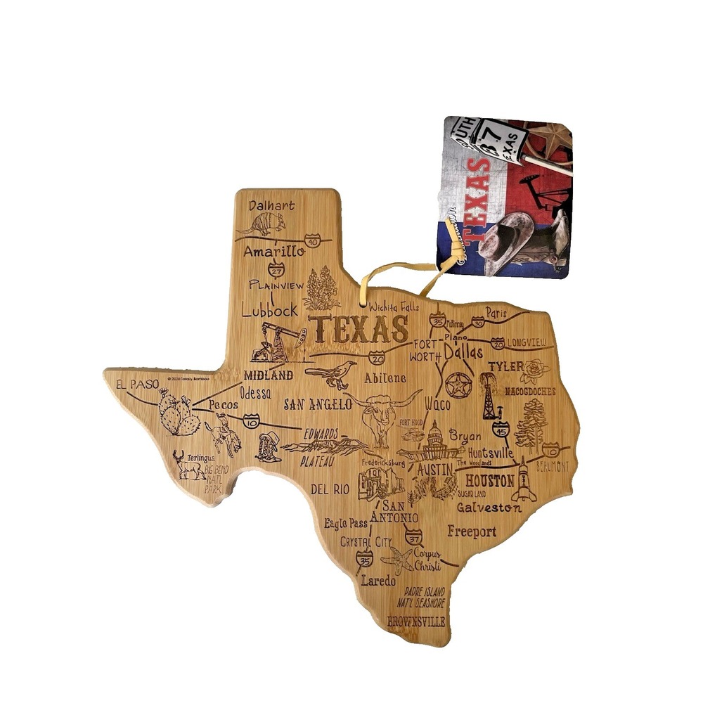 NWT Totally Bamboo Destination Texas State Shaped Cutting Board New